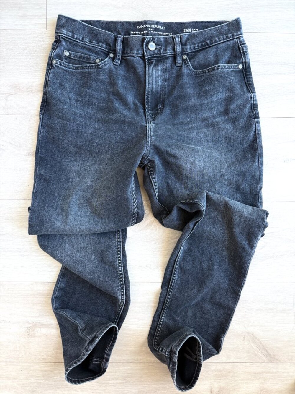 Banana Republic Slim Travel Jeans Washed Black Cotton Blend 33x32